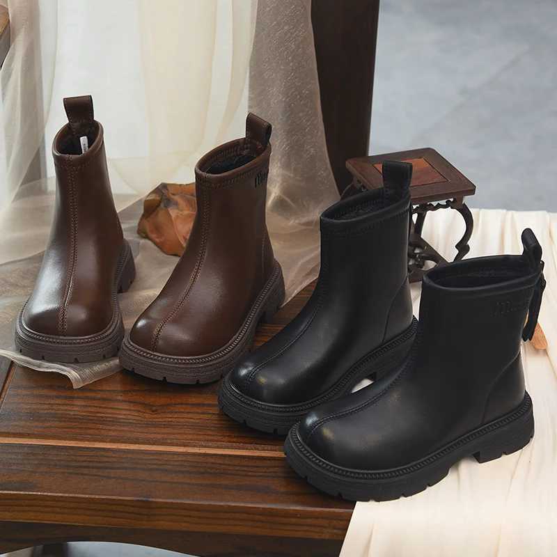 Genuine leather girls boots for autumn and winter 2025 new childrens shoes childrens fashion short boots girls leather boT251206
