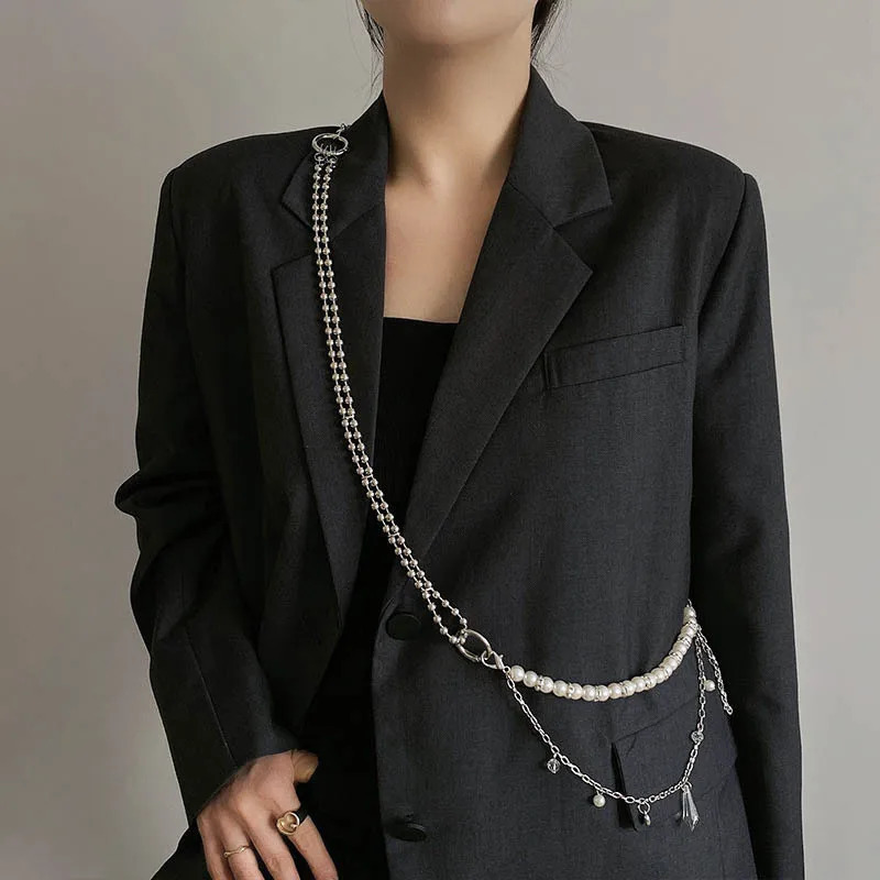Arrival Fashion Double layer Crystal Pendant Pearl Waist Chain for Women Hip Hop rock Ins Style Suit Jewelry Accessory 251204