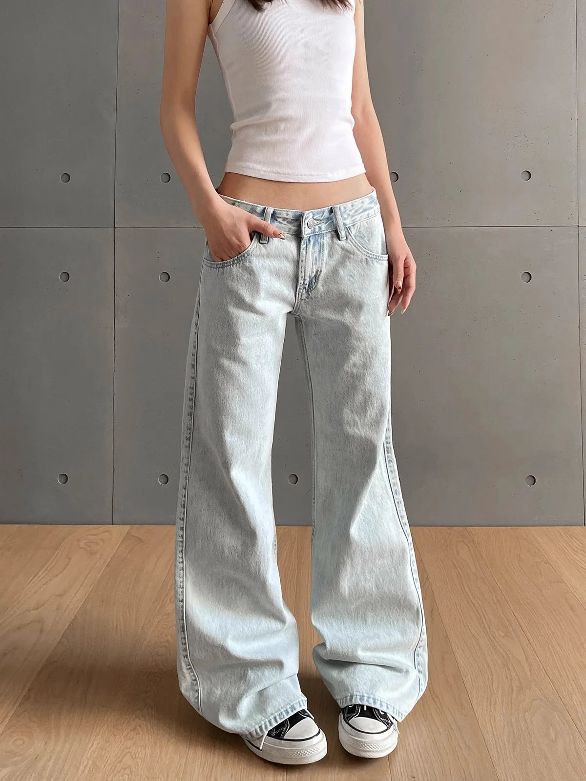 Y2k – jean Vintage pour femmes, taille basse, bouton de fermeture éclair, pantalon solide avec poches, esthétique, Streetwear, délavé, 251205