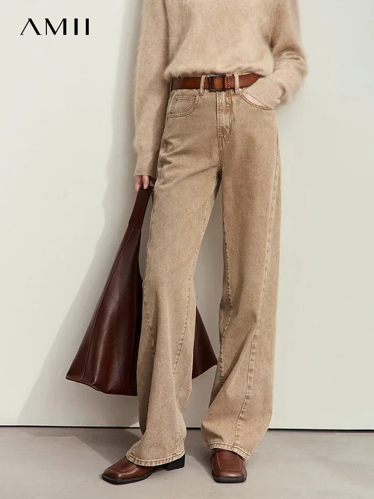 Amii minimalisme femmes jean automne décontracté coton Denim pantalon rétro à la mode ample droite pantalon à jambes larges 12443249 251205