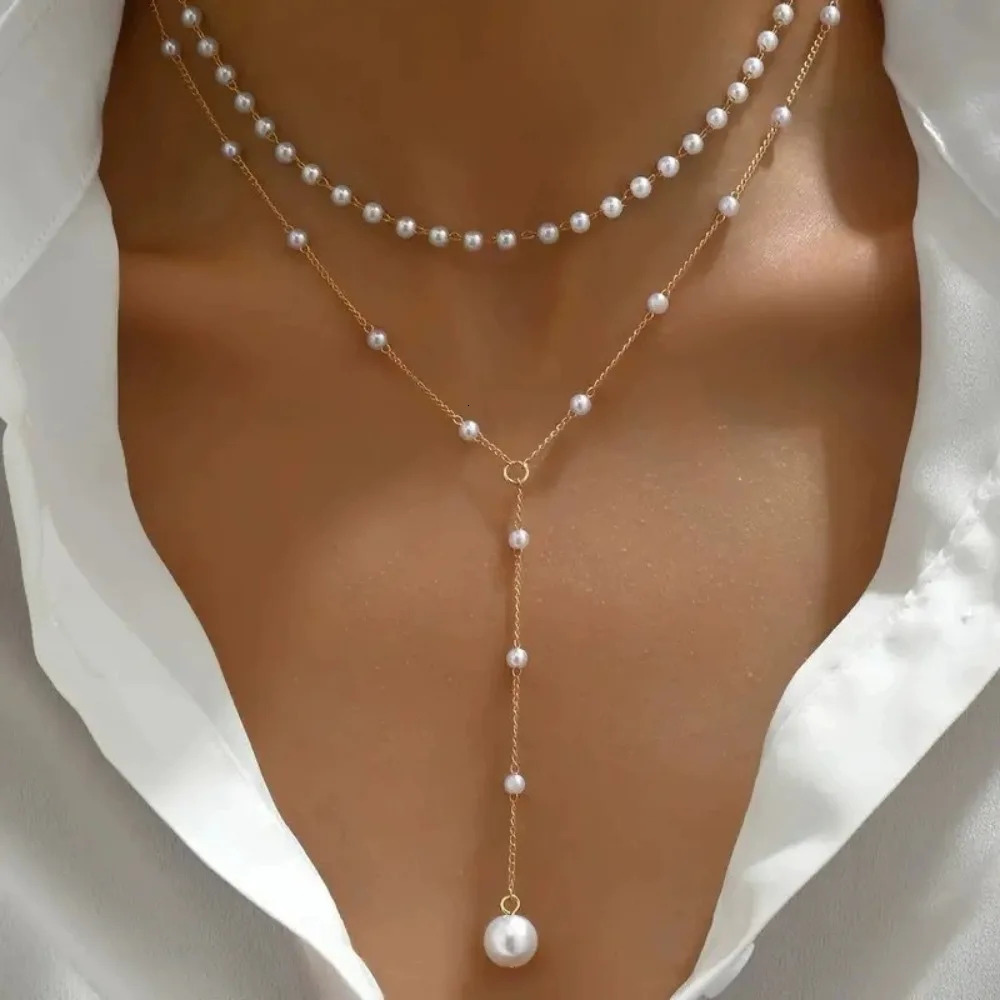 2025 coréen perle Double couche tour de cou grosse boule perle pendentif gland collier pour femmes Sexy mode bijoux cadeaux 251204