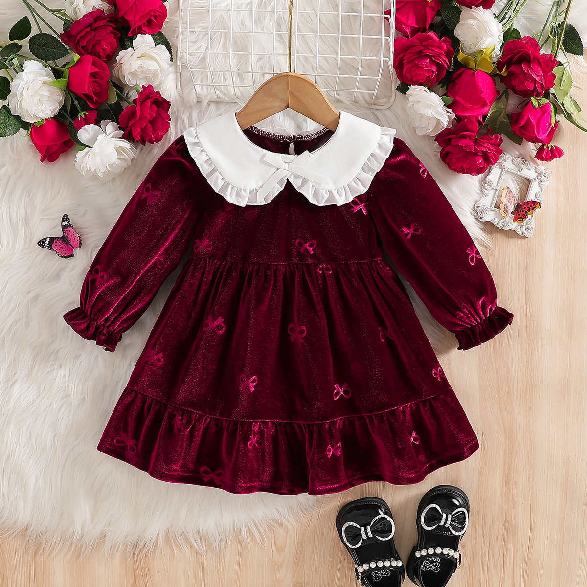 Robes de fille--robe en velours toutes saisons pour petite fille, robe de princesse élégante et confortable--ZTA3166--1