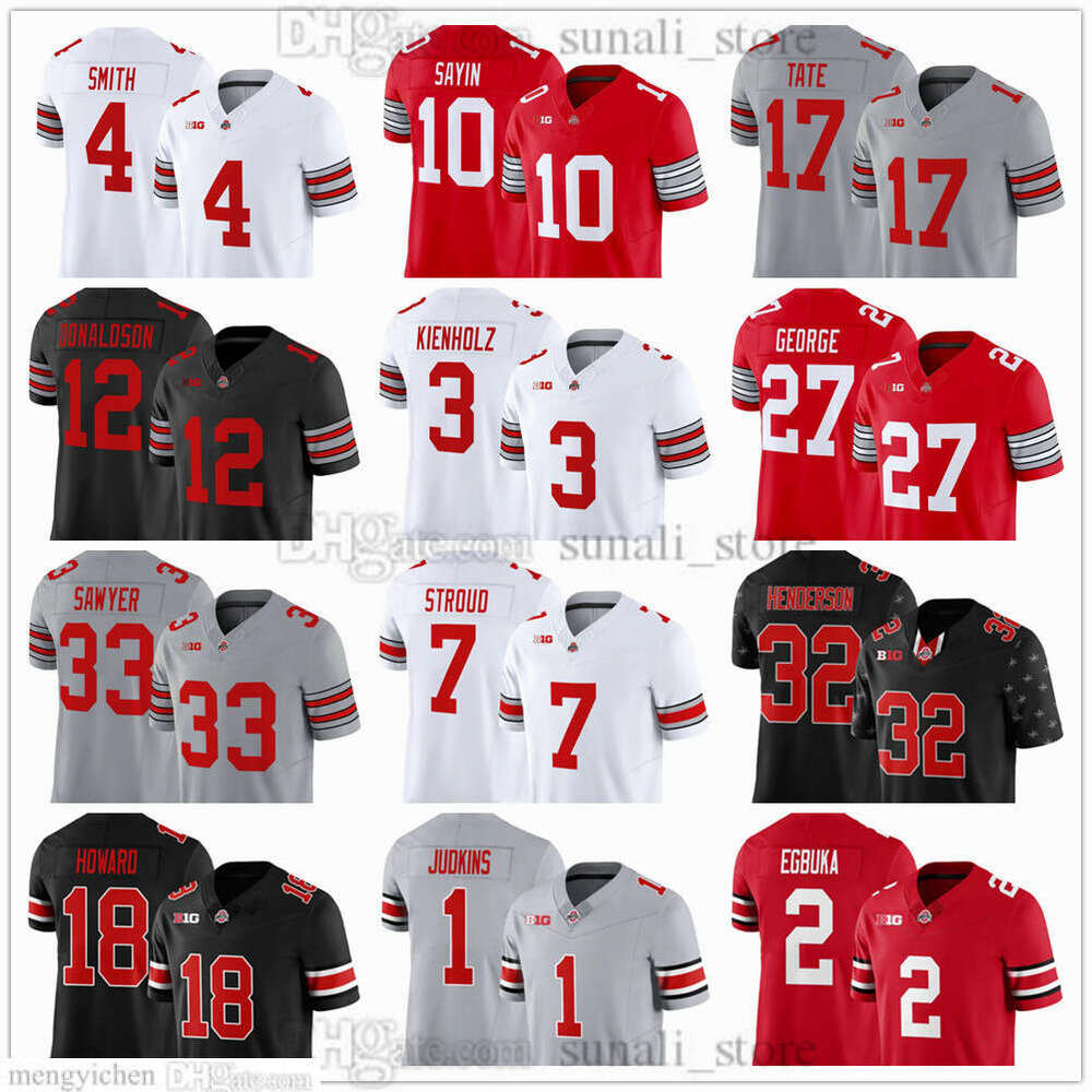 2026 Maillots de football College Buckeyes pour hommes 10 Julian Sayin 4 Jeremiah Smith 17 Carnell Tate 12 CJ Donaldson 3 Lincoln Kienholz 2 Cale