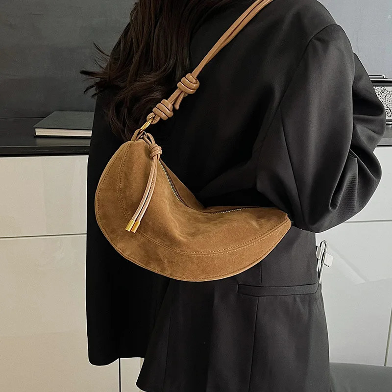 Vintage Faux Suede Womens Shoulder Crossbody Bag with Adjustable Strap Fashionable Durable Perfect for Casual Evening Outing 251202