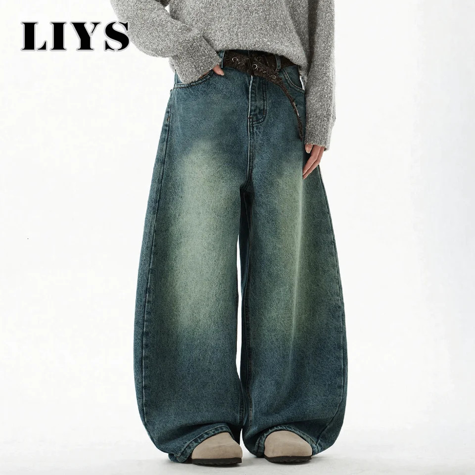 Mens Wear Blue Wide-Leg Denim Pants Baggy Jeans Vintage Three-Dimensional Cut Curved Knife Jeans Loose Fit Summer Trend 251204