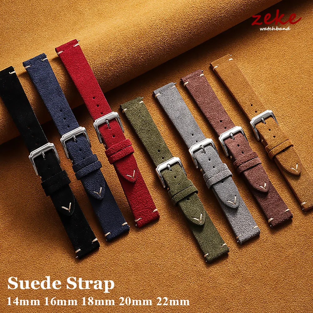 Bracelet 20 mm 22 mm à dégagement rapide Bracelet en daim souple Bracelet de montre 18 mm 16 mm 14 mm Bracelet en cuir de veau pour femmes et hom