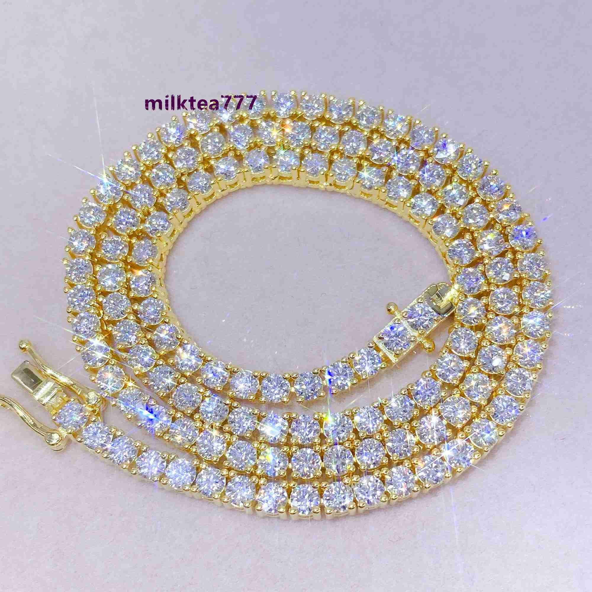 Hip Hop Moissanite Stone Ice Out Choker Silver with Gold Plated Cuban Necklace Diamond Tennis Chain