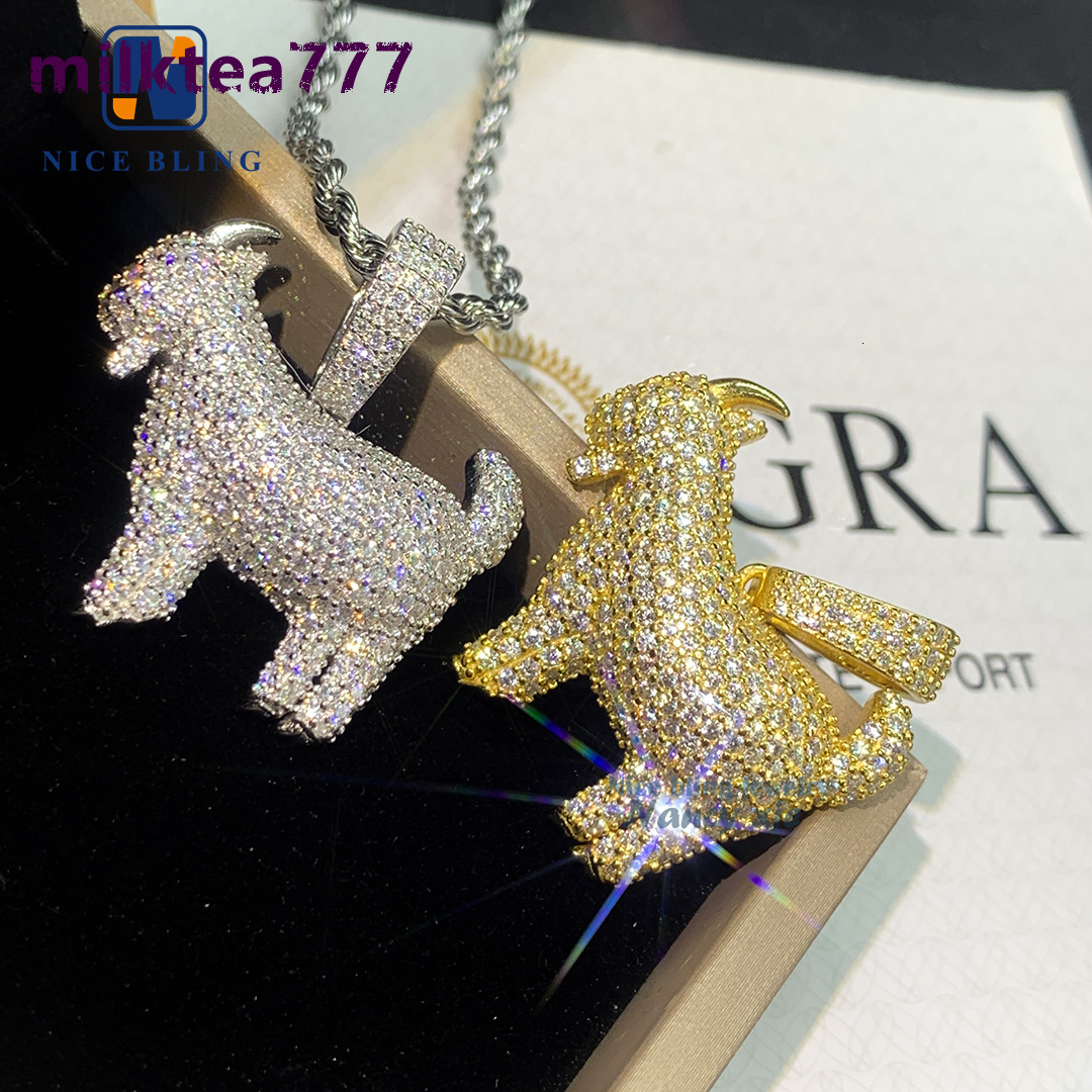 Bijoux Hip Hop personnalisés glacés, collier en argent Sterling 925 VVS Moissanite, ensemble de chaîne en diamant, pendentif mouton