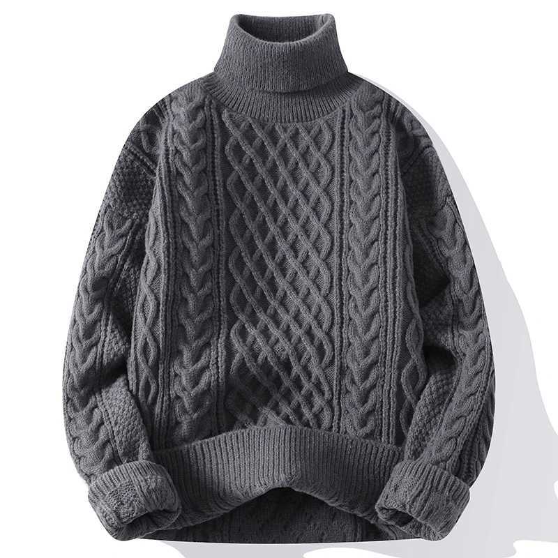 Automne hiver hommes col roulé pull ample couleur unie décontracté pulls tricotés hommes épais chaud Streetwear tricot Pull pulls M251206