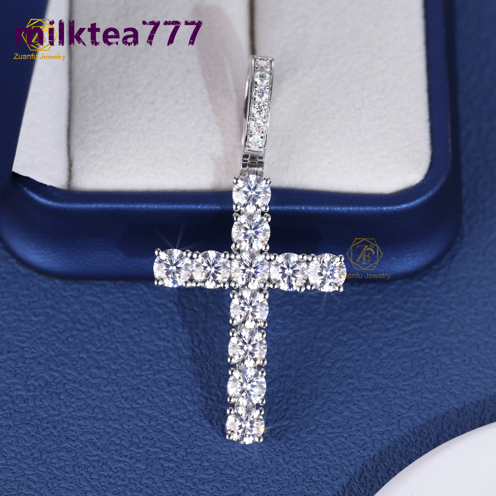 Fast Shipping 925 Silver Iced Hip Hop Unisex Moissanite Diamond Cross Pendant 50mm Gold Plated Third Party Certified for Party