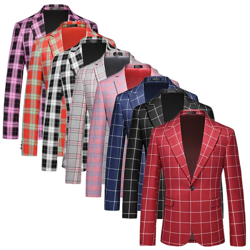 Costume à carreaux à simple boutonnage pour hommes, vêtements à la mode simples pour hommes d'affaires, fête de mariage sociale, robe de smoking,