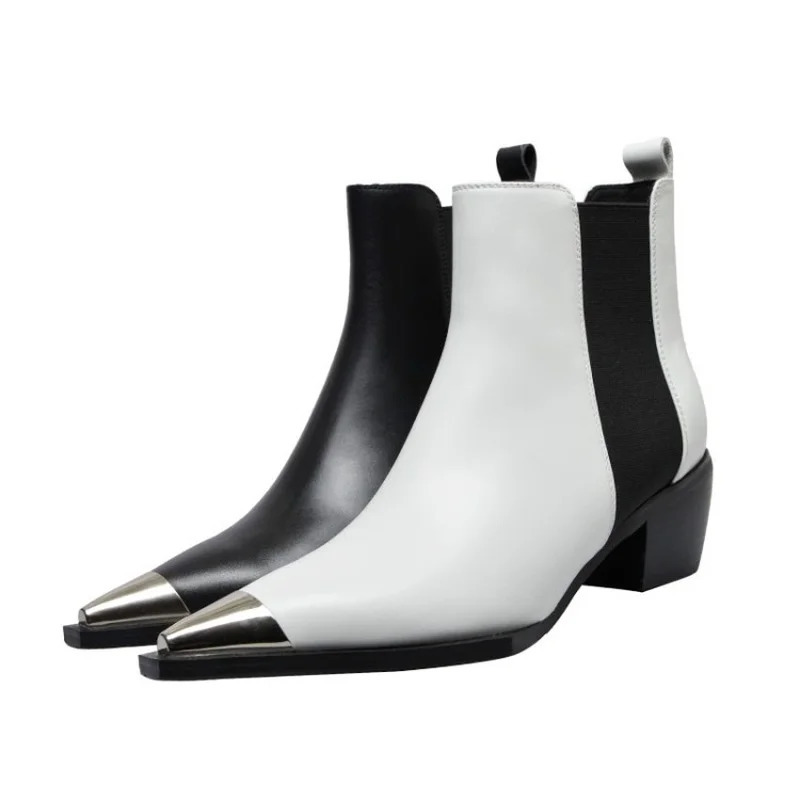 Automne et hiver bottes britanniques pour femmes bottes pointues en cuir de vache Chelsea bottes courtes élastiques bottes en cuir pour femmes 25