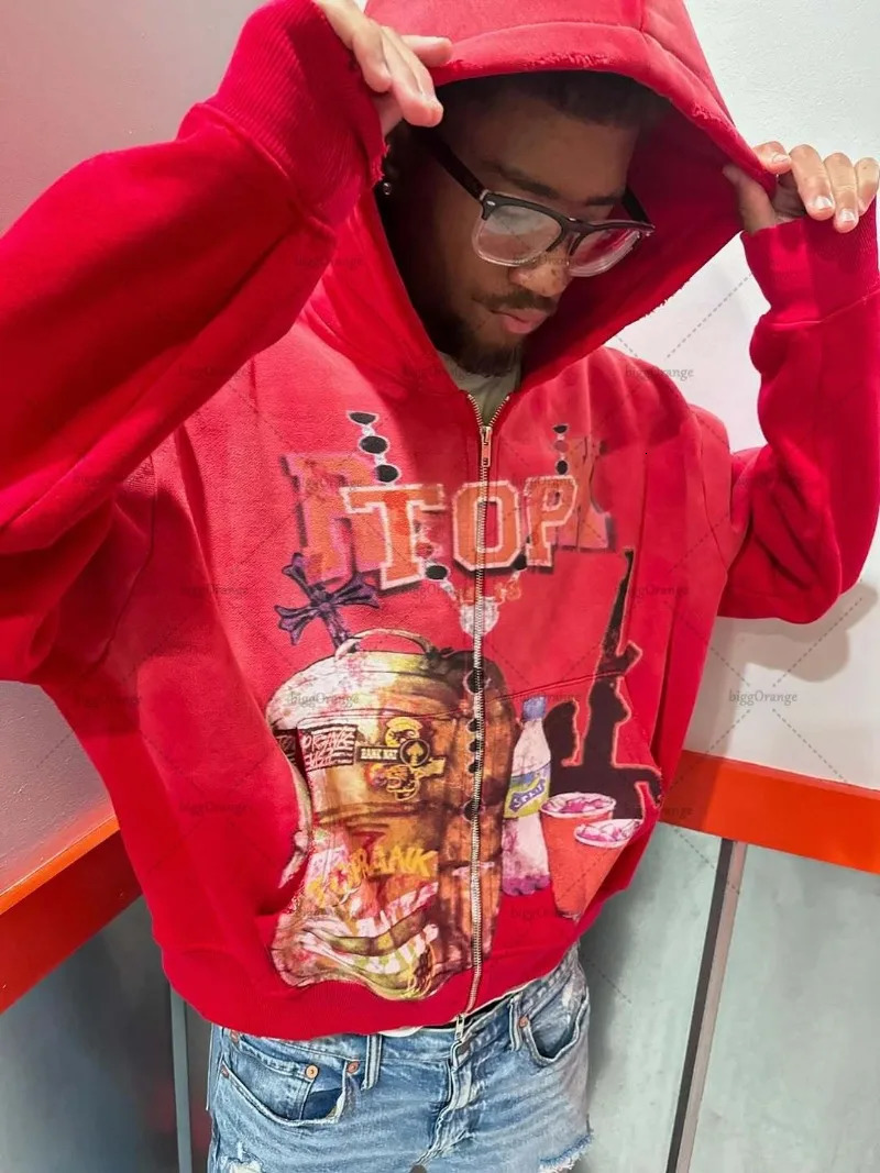 Hip-hop européen américain Punk Harajuku tendance surdimensionné sweat à capuche à fermeture éclair hommes Y2K Rock Street décontracté Vintage sw
