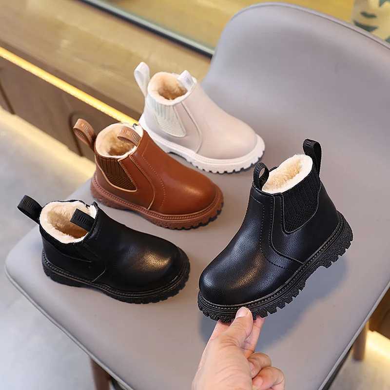 2025 Automne Hiver Enfant Garçons Filles Bottines Décontractées Confortables Simple Fermeture À Glissière Latérale Bottes En Cuir Velours Chaud A