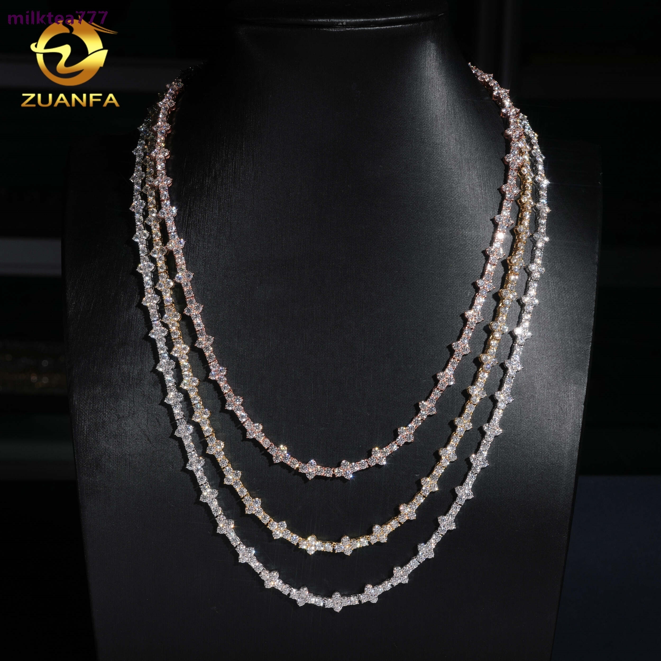 Pass Diamond Tester 925 Sterling Silver Hip Hop Fashion 3mm Cross Moissanite Tennis Chain Necklace