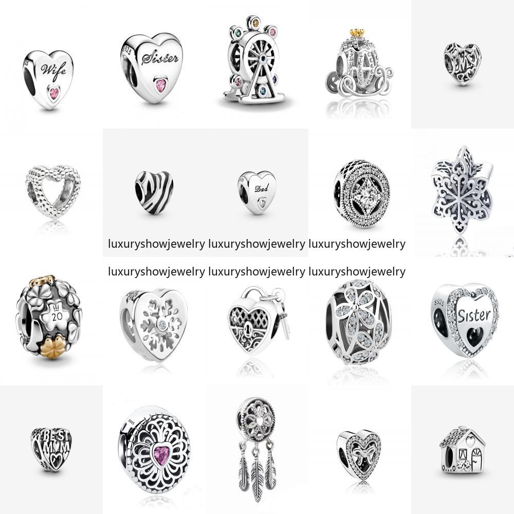 Tout nouveau pendentif en argent 925 en forme de coeur adapté au bracelet perles fines bijoux à bricoler soi-même dames mode luxe bijoux fins acc
