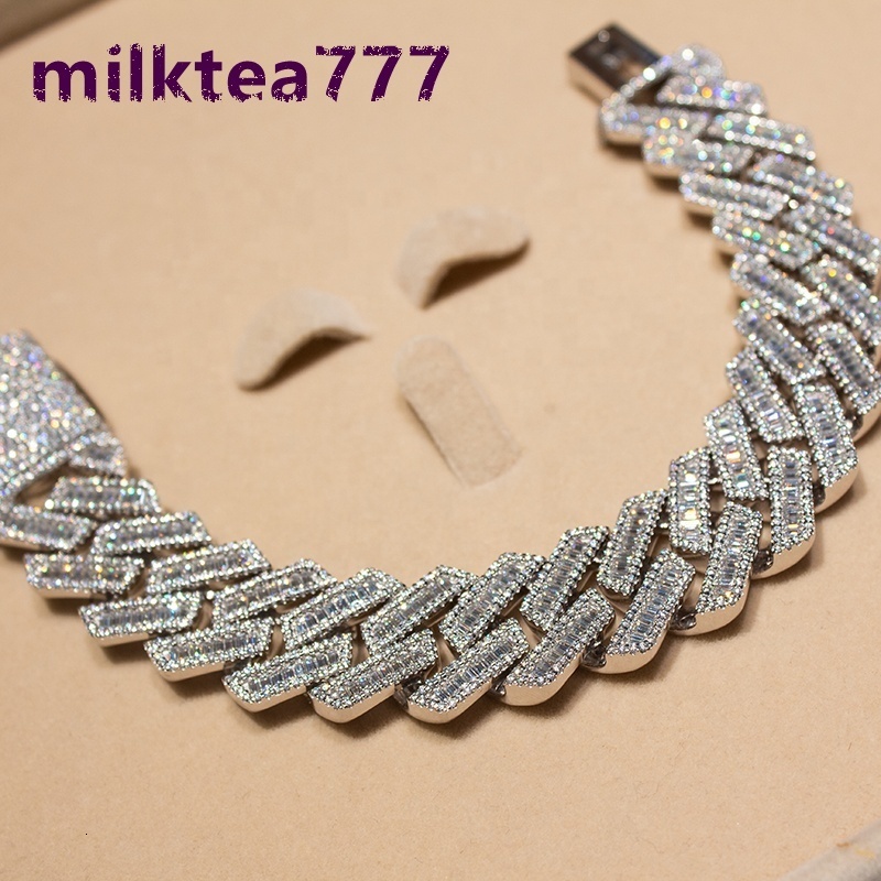Hip Hop buste vers le bas bijoux 20MM glacé Baguette Moissanite lien cubain Bracelet pour hommes