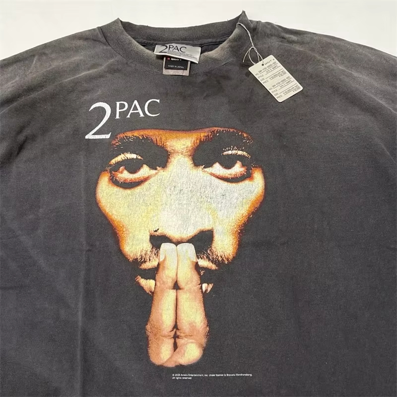 Retro Oversized Short Sleeve Men Women 1:1 Best Quality Portrait Print Black T-Shirts