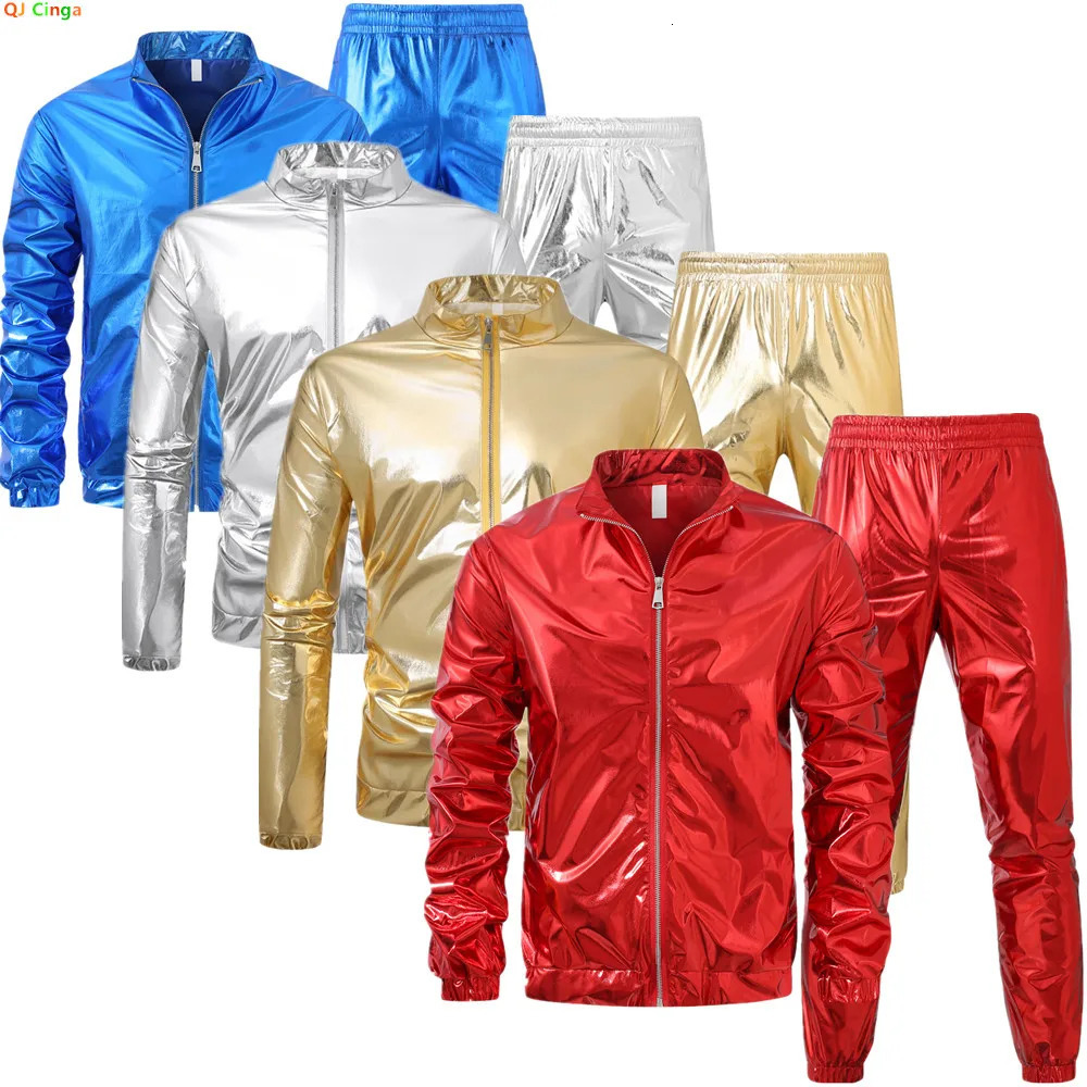 Red Mens Stand-up Collar Jacket Paired with Elastic Waist Pants Nightclub/stage Performance Two-piece Set Asian Sizes M-5XL 251203