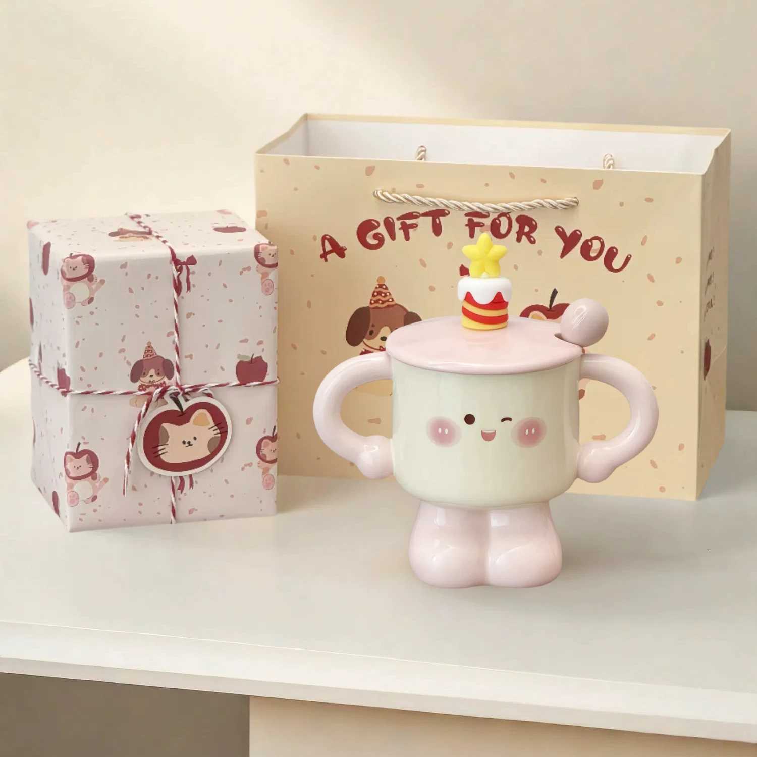 Birthday Gift to Women 300ml Ceramic Cup Sets Cute Mugs with Scoop and Lid Creative Tea Cup Exquisite Gift Box to Friends M251206-image-1087462779