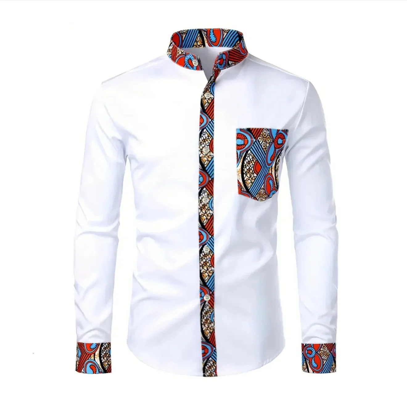 Dashiki Africain hommes chemise Patchwork poche Africaine imprimé chemise hommes Ankara Style à manches longues col hommes robe Shir 251204