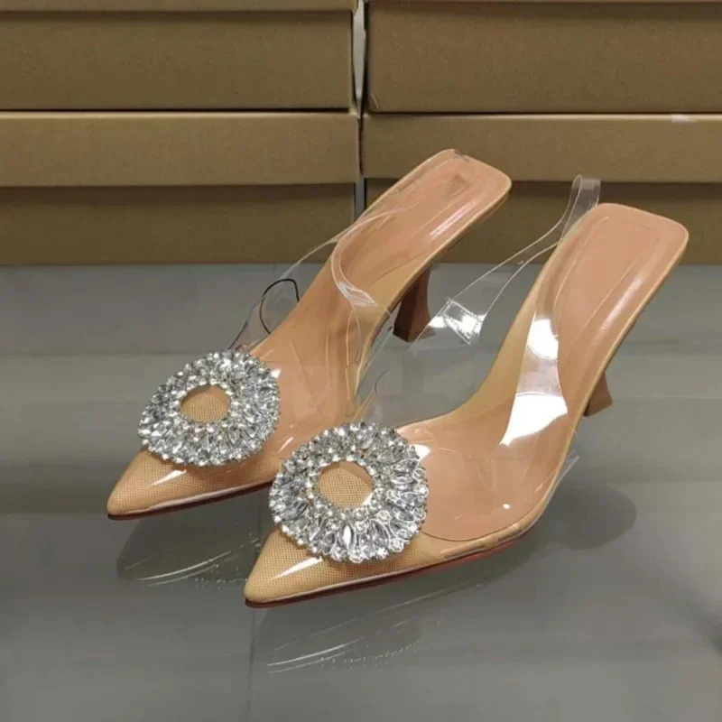 Sandales à talons hauts transparents en PVC pour dames, chaussures à talons aiguilles de bal d'été pointues pour femmes, chaussures Slingback 251