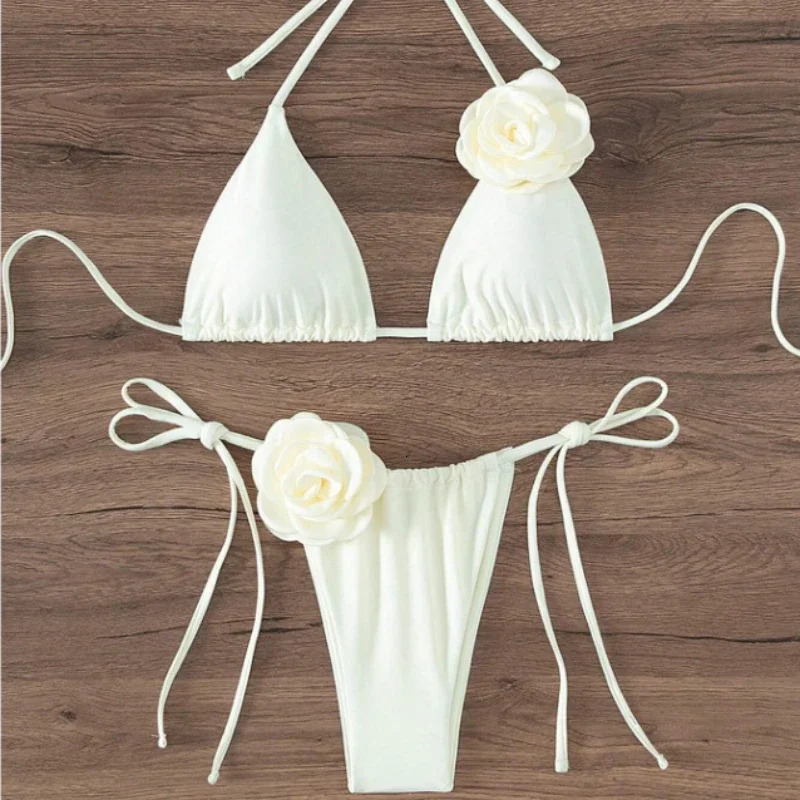 S - L Sexy 3D Flowers Halter Strappy Bikini Women Swimwear Female Swimsuit Two-pieces Bikini Set Bather Bathing Suit Swim 251205