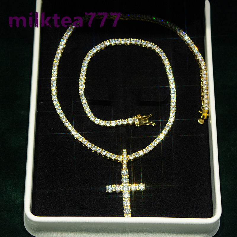 Pass Diamond Tester Hip Hop Jewelry Charms Iced Out 4mm 925 Silver VVS Moissanite Tennis Chain Necklaces