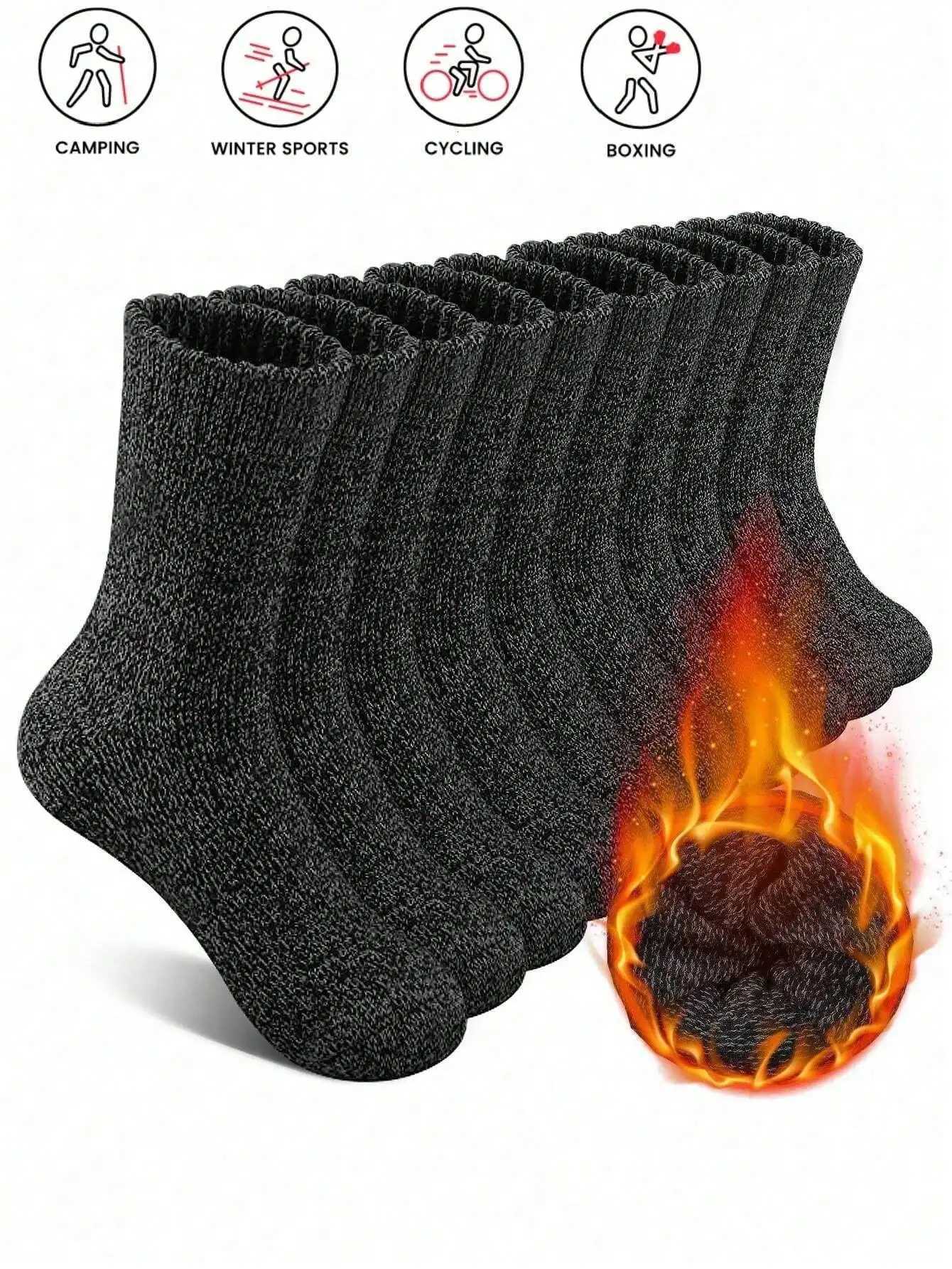 3/6 pairs thick brushed warm autumn-winter socks mens black long casual womens thick moisture-wicking comfyT251206