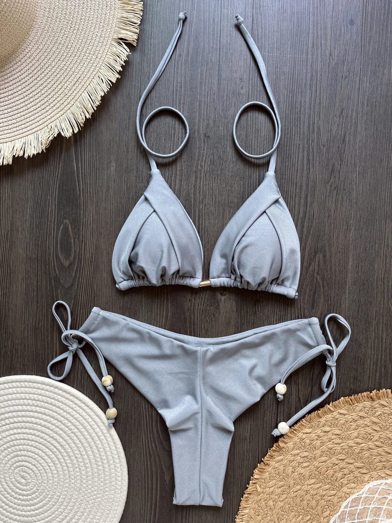 Maillot de bain Triangle Sexy pour femmes Bikinis brésiliens maillot de bain licou maillot de bain Push Up chaîne en métal ensemble Bikini de pla