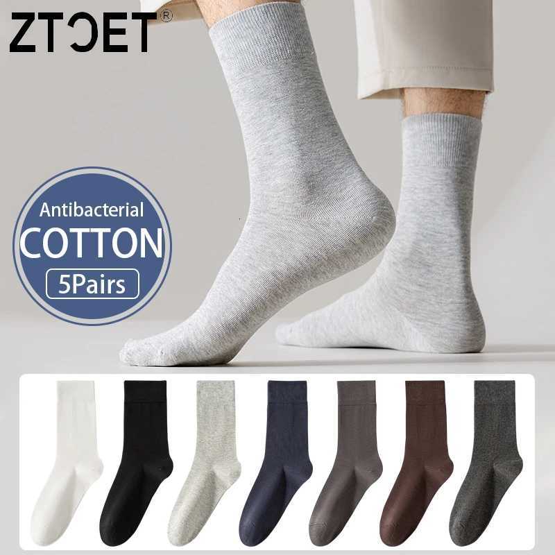 5Pairs High Quality Mens Combed Cotton Socks Boneless suture New Casual Breathable Black White Business Male Long Sock EU39-45T251206
