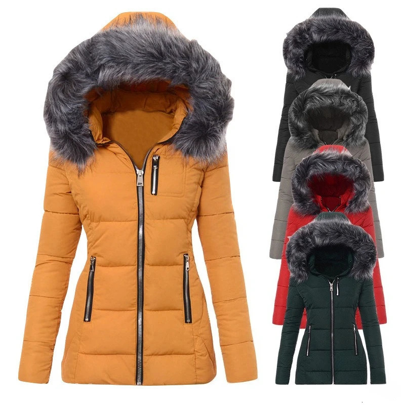 Femmes Parkas veste coton manteau hiver épais col de fourrure à capuche coupe-vent rembourré vestes vêtements d'extérieur fermeture éclair pardes