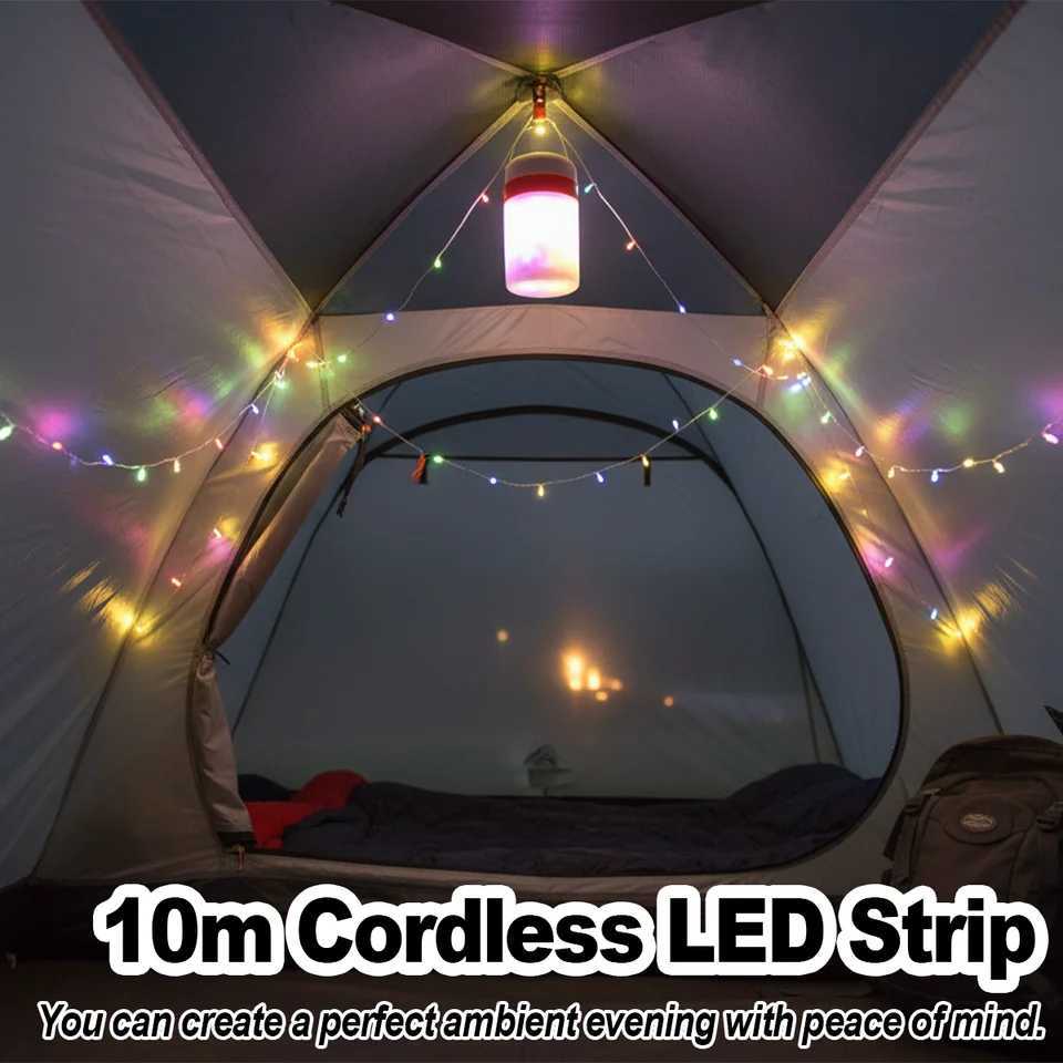 Guirlande lumineuse de Camping Led rechargeable, 10m, tente suspendue, lanterne de jardin, USB, lumières féeriques extérieures, éclairage multifo