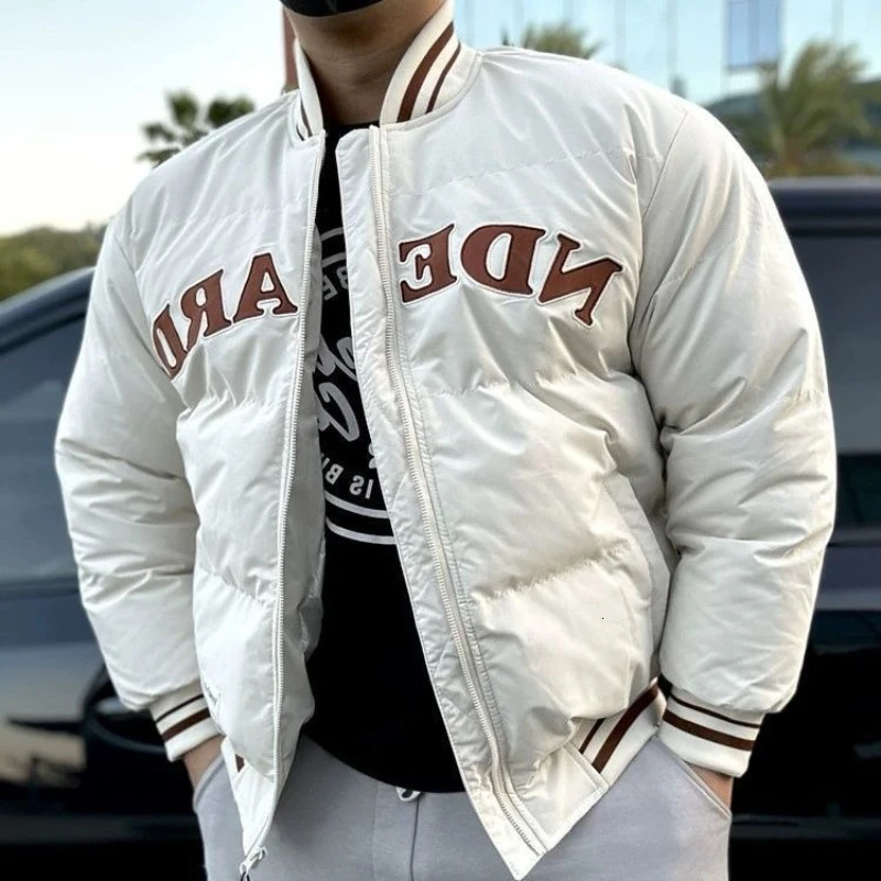 Mens Oversized Loose Thickened Winter Baseball Jacket with Letter Print US Style Cotton Coat for Big Size Guys 251129
