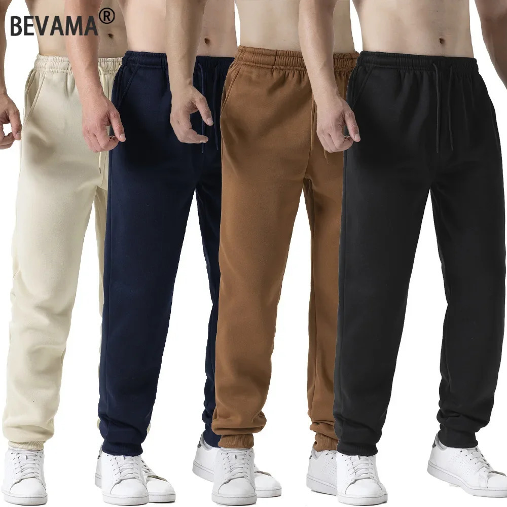 Mens Jogging Sports Pants Autumn Winter Fleece Sweatpants Elastic Waist Joggers Trousers Solid Color Casual Workout Long Pants 251202