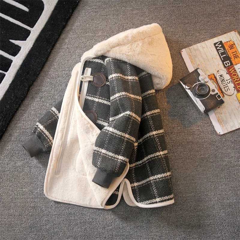 Manteau d'hiver en laine pour garçons, nouveau Style pour enfants, veste en laine épaisse doublée polaire à carreaux, vêtements d'hiver épais, Y2