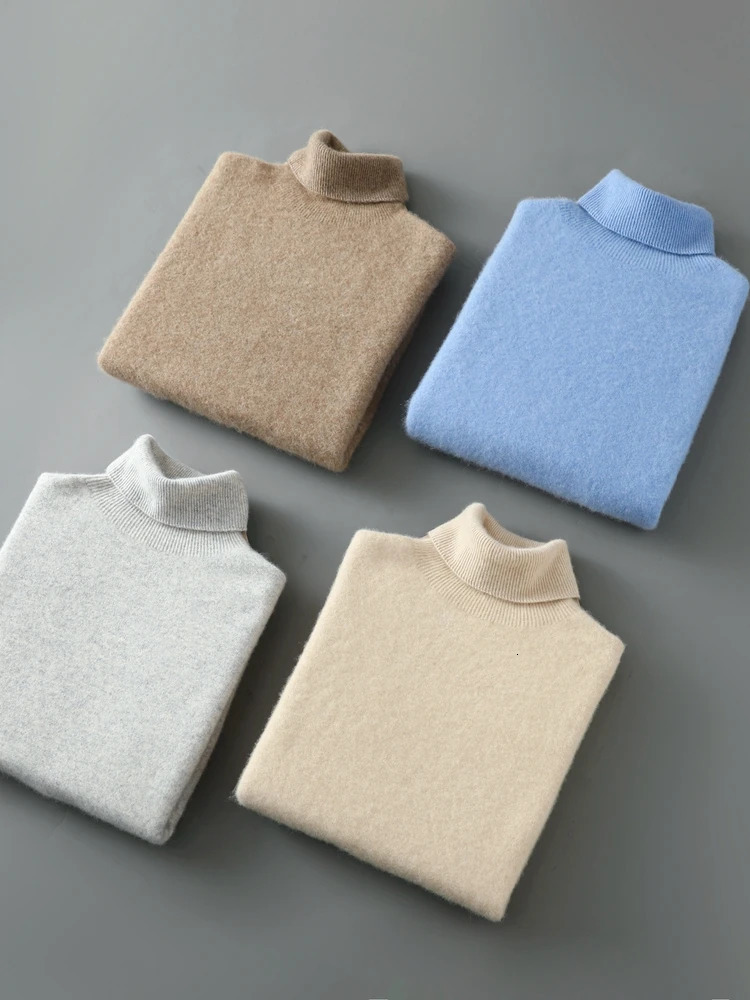Mens Autumn Winter Seamless Sweater Wool Pullover Turtleneck Casual 100 Merino Knitwear Basic Soft Essential Clothes Tops 251201