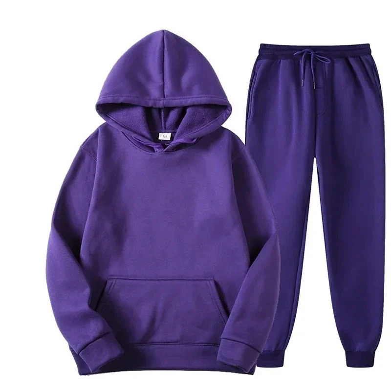 Men Women Tracksuit Hoodies Casual Solid Color Thick Pullover and Long Pant piece Set Fall/Winter Fleece Keep warm Sports Suit 251204