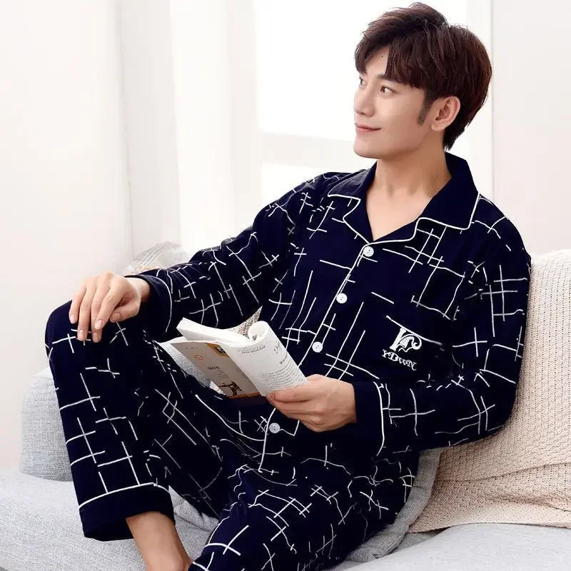 Mens 100 Cotton Long Sleeve Pajama Set Autumn/winter Outer Wear Homewear Suit 251205