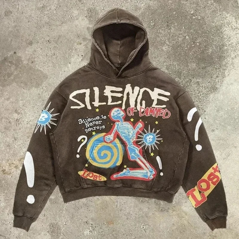 Retro Y2K Hoodie Coats Streetwear Gothic Casual Alphabet Blast Print Pattern Skull Fashion Hoodie Men Harajuku Men Clothing 251204