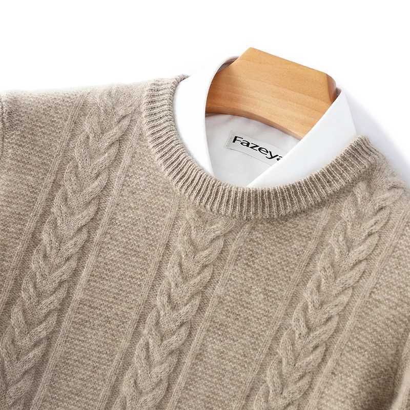 100 laine mérinos pull hommes col rond épaissi hauts automne hiver nouveau doux chaud décontracté couleur unie tricoté pull M251206