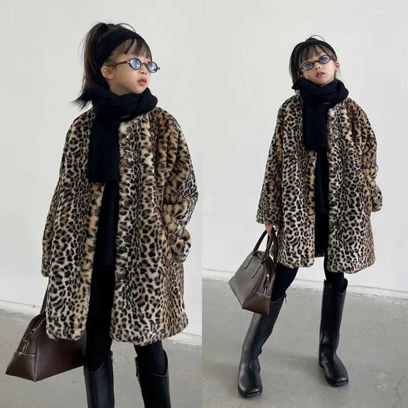 Autumn and Winter New Korean Children Clothing for Girls Long Leopard Print Imitation Fur Children Coat Jacket Trendy Y251206