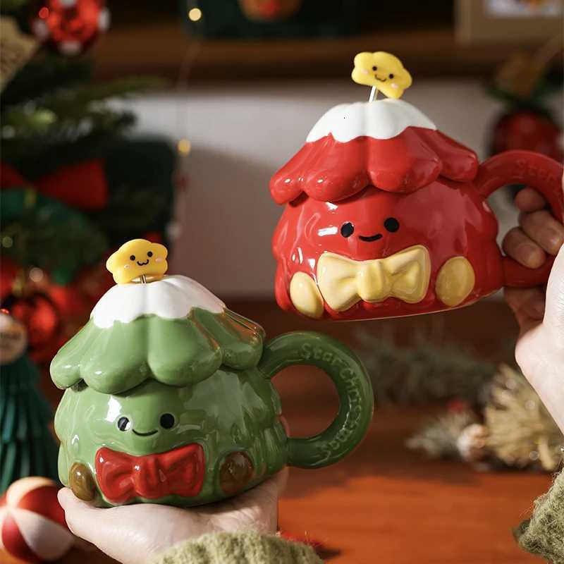 420ml Christmas Tree Ceramic Water Cup Creative Milk Mug with Lid Spoon Afternoon Camellia Flower Tea Coffee Cup Christmas Gift M251206-image-1087462583
