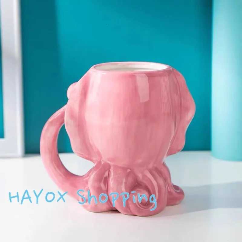 Funny Pink Octopus Ceramic Coffee Mug with Tentacle Handle Handcrafted Novelty 3D Coffee Cups Unique Birthday Gift for Friends M251206-image-1087462674