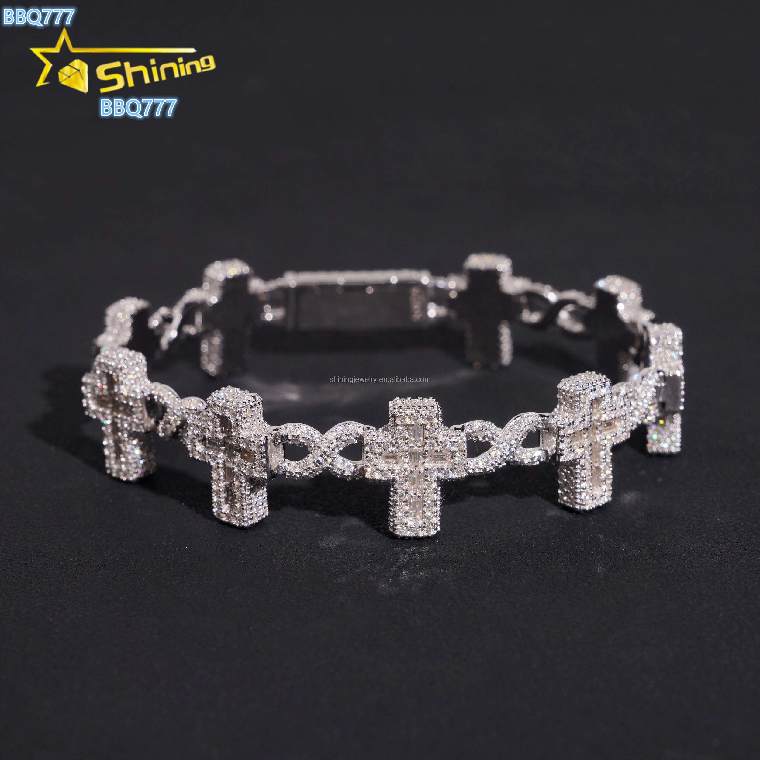 Pass Diamond Tester Fire Jewelry Rapper Hip Hop FL Moissanite Iced Out GRA Certificate S925 Silver Cross Infinity Bracelet