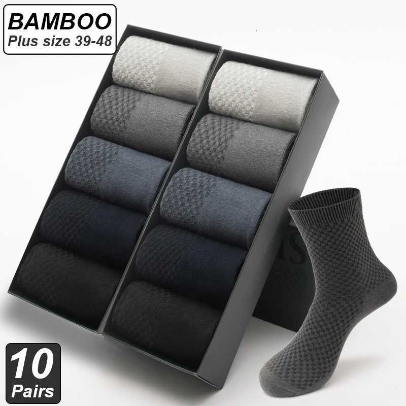 10 paires/lot chaussettes en Fiber de bambou pour hommes longues noires affaires douces respirantes nouvelle haute qualité automne pour chaussett