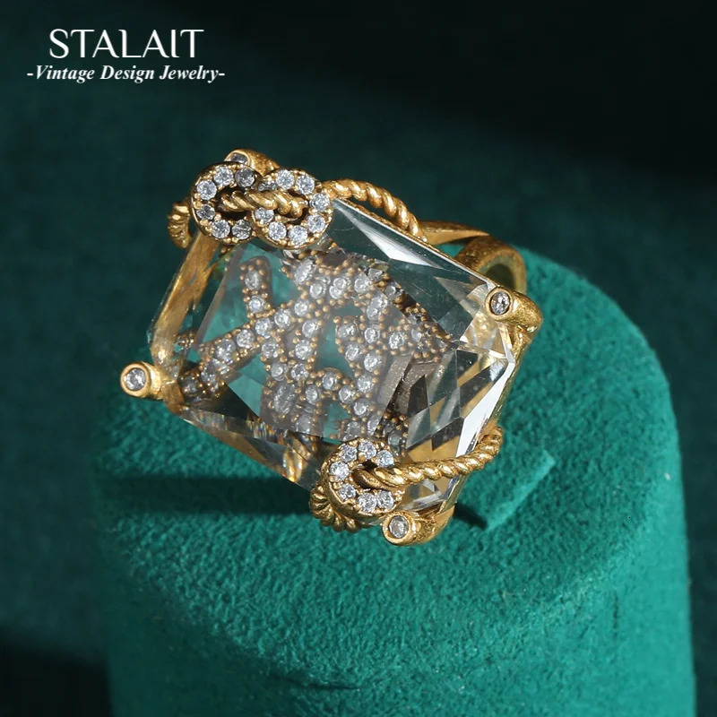 Vintage 18K Gold-Plated Natural Crystal Claw-Set Decorative Ring for Women - Fashionable Personal Gift 251204