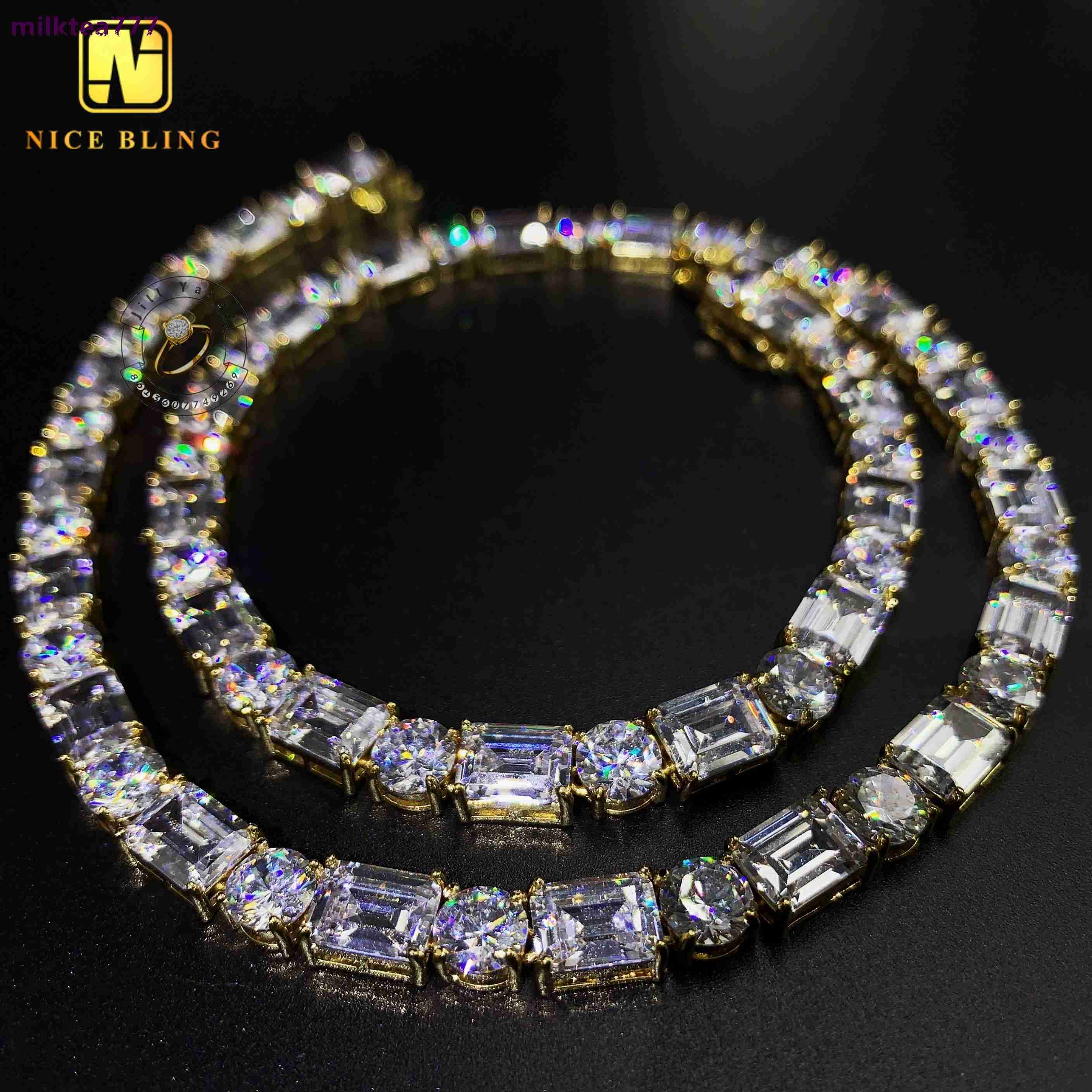 Emerald Cut Hip Hop Jewelry 925 Sterling Silver VVS Moissanites Diamond Necklace Moissanite Tennis Chain
