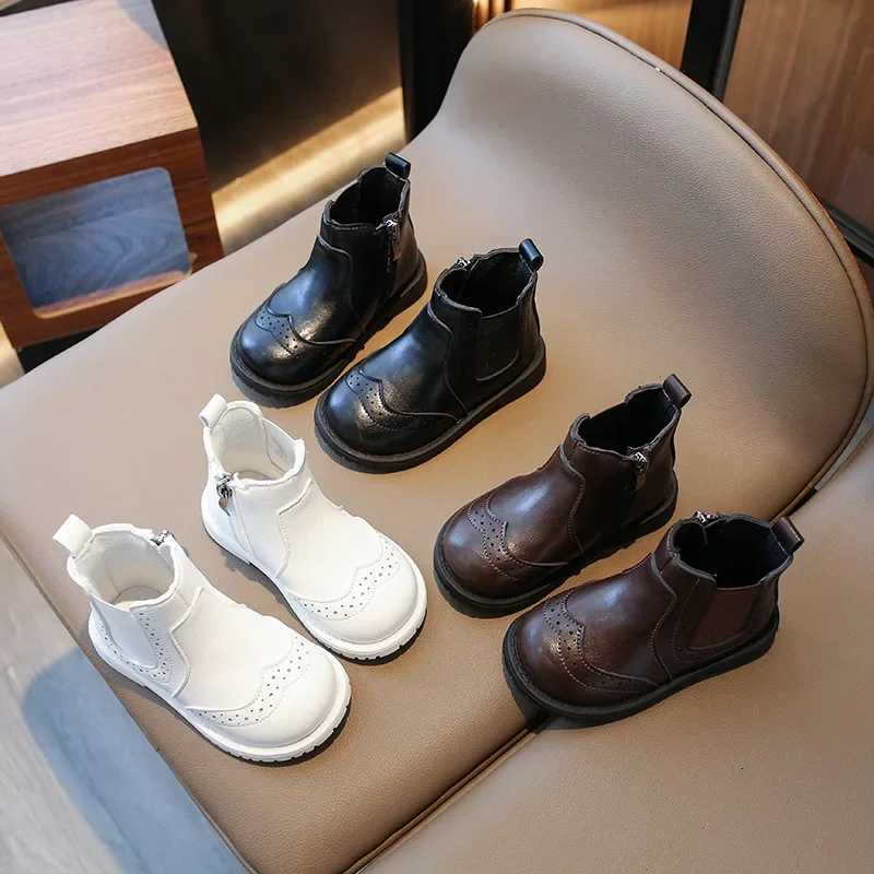 Children Leather Shoes 2024 Spring Autumn Kids Ankle Boots Brogue Style Unisex Toddler Boys Girls Casual Hiking Boot BlackBrownT251206