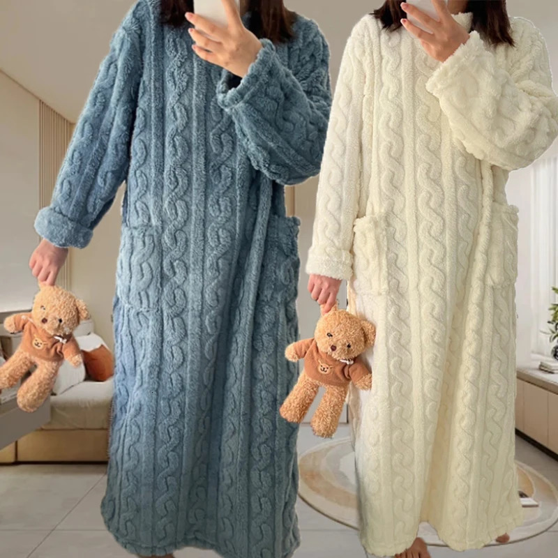 Hiver femmes pyjamas vêtements de nuit chauds flanelle robe de nuit épaisse chemise de nuit vêtements de nuit vêtements de maison 251129